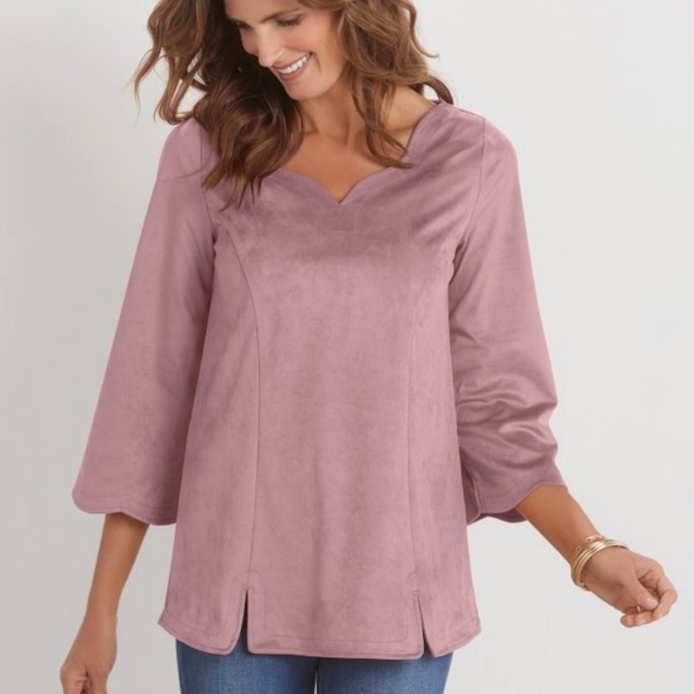 Soft Surroundings Wishing Bell Faux Suede Tunic Top Smokey Violet
